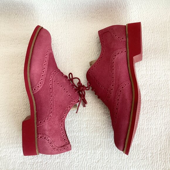 Brand New Cole Haan Red Alisa Suede Wingtip Oxford Shoes Women Size 7 - Picture 3 of 6